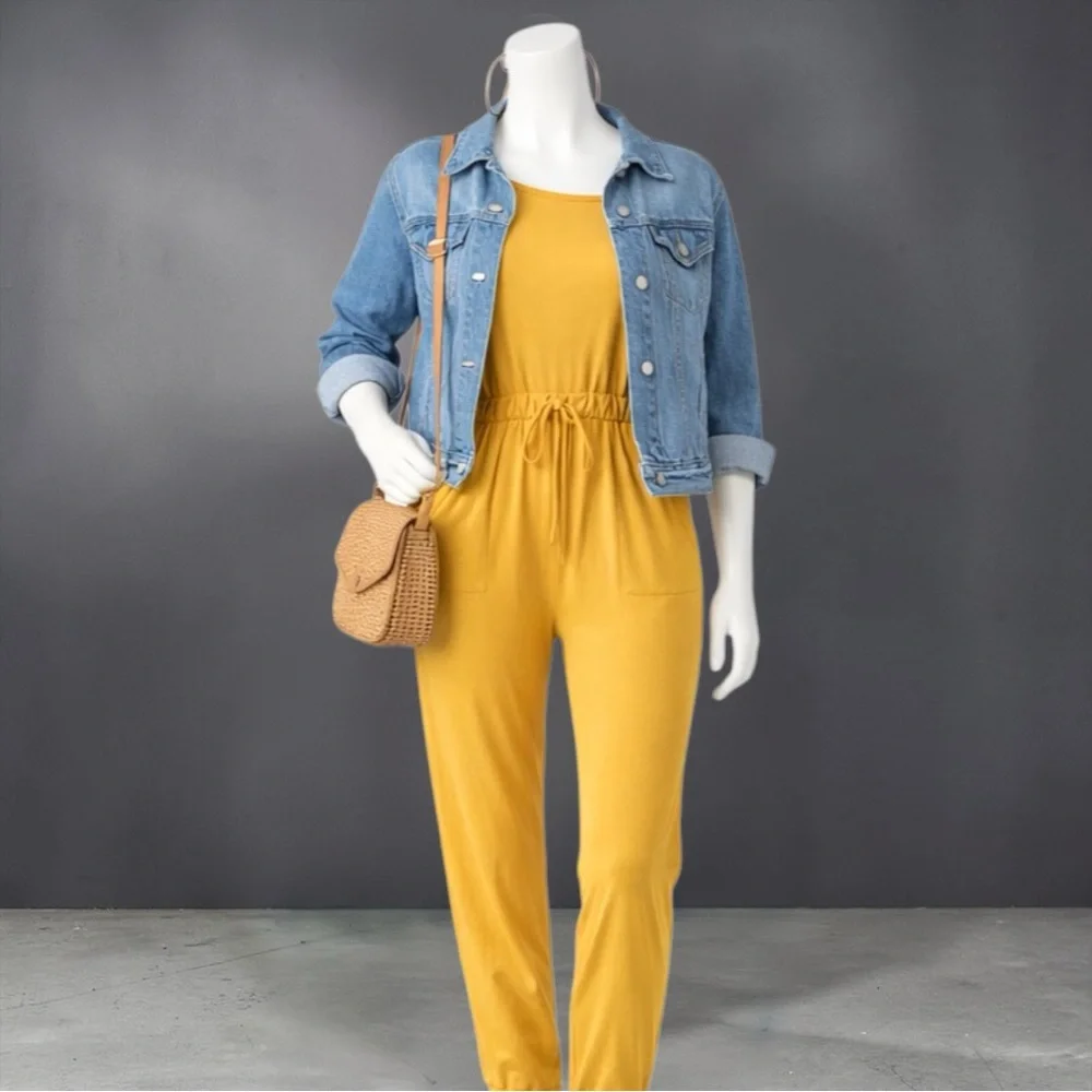 Capella Mustard Two-Way Shoulder Drawstring Jumpsuit